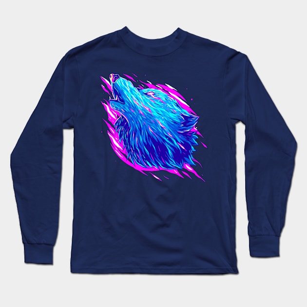 wolf abstract colorful Long Sleeve T-Shirt by Mako Design 